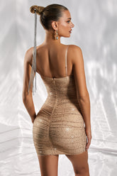 Plunge Mini Dress in Gold